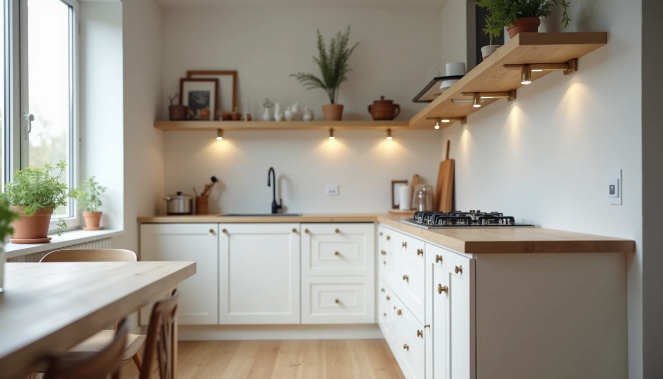 Eye-level view of a kitchen renovation with new cabinets and countertops