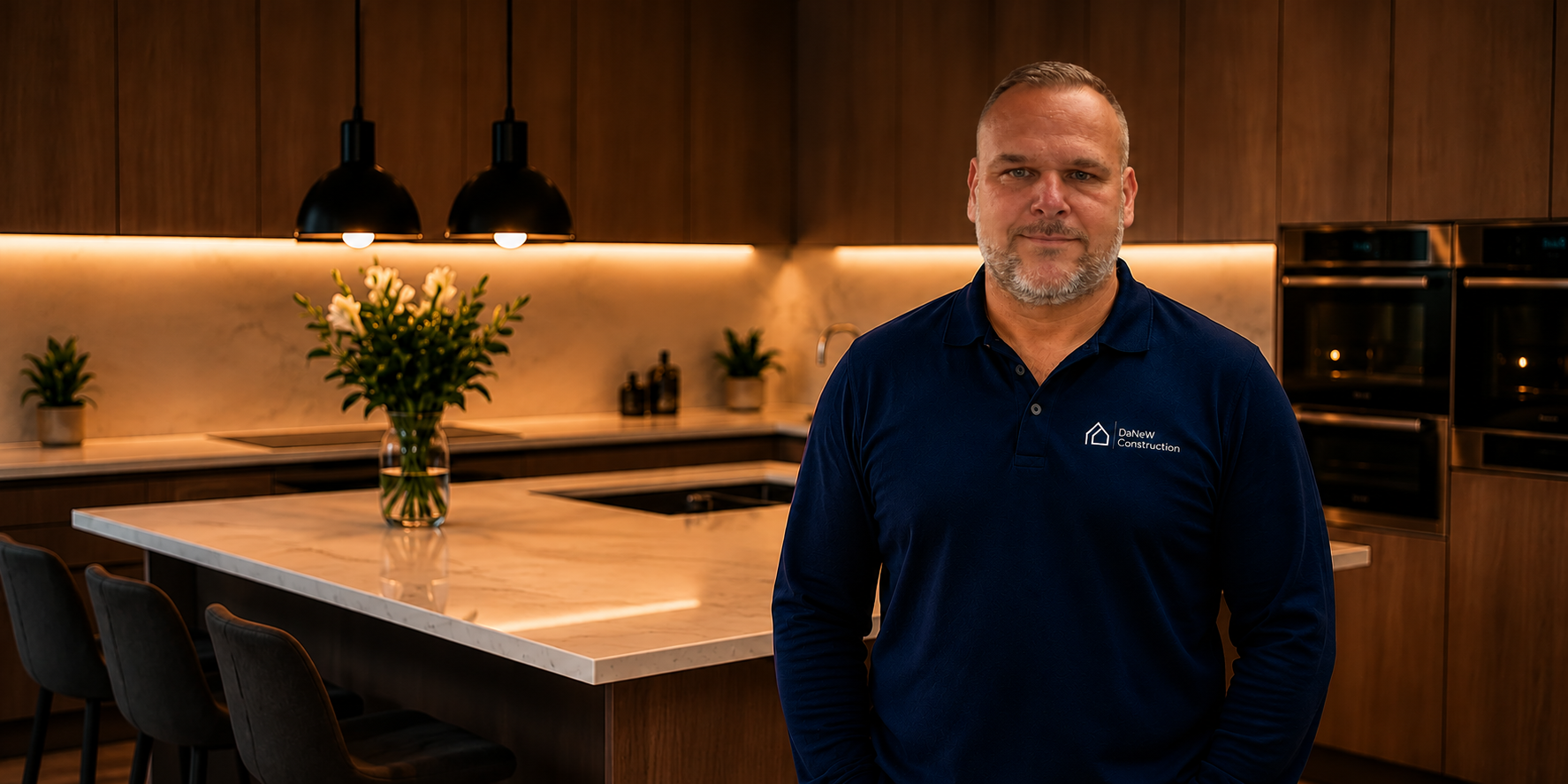 Daniel Halik of DaNeW Construction in a modern kitchen renovation project in Gloucester, UK.